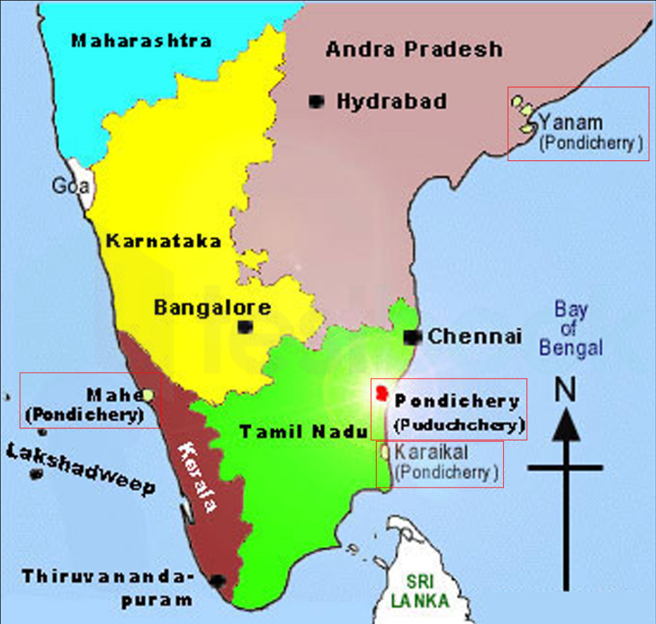 [Solved] The union territory of Puducherry shares boundaries with: