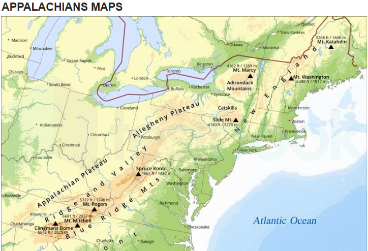 Map displaying locations of seven study sites in the Appalachian