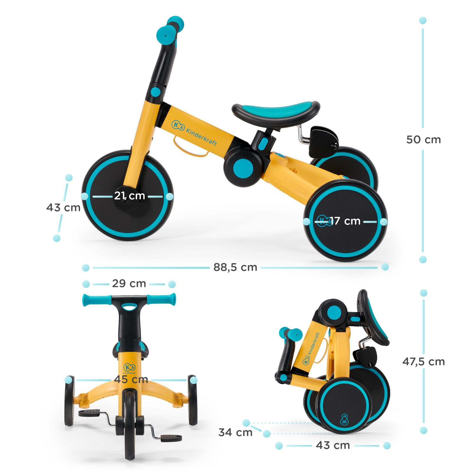 Kinderkraft Πτυσόμενο Τρίκυκλο Ποδήλατο 4trike, Primrose Yellow - Kinderkraft