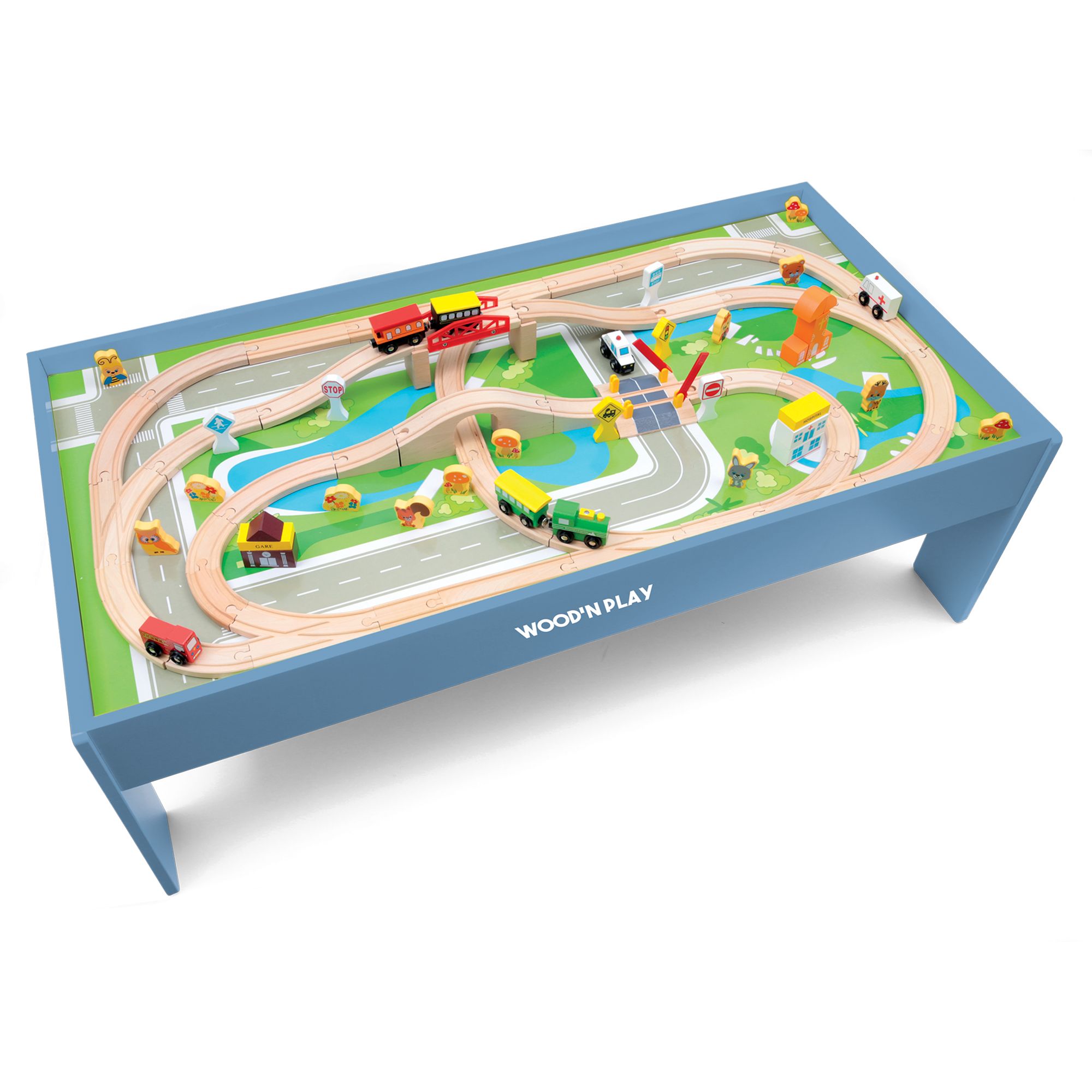 Wood' N Play Ξύλινο Τραπέζι 122εκ. με Ράγες Τρένου και 80 Αξεσουάρ PRG00948 - Wood' N Play