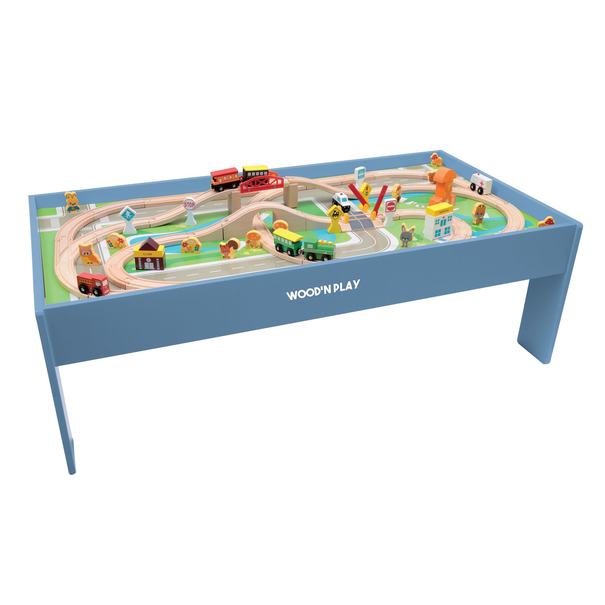 Wood' N Play Ξύλινο Τραπέζι 122εκ. με Ράγες Τρένου και 80 Αξεσουάρ PRG00948 - Wood' N Play