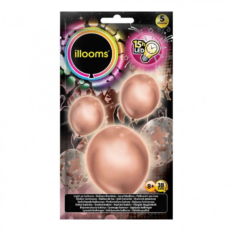 Illooms Confetti Φωτεινά Μπαλόνια με LED σε Ροζ Χρυσό 5τεμ. LLM20000 - illooms