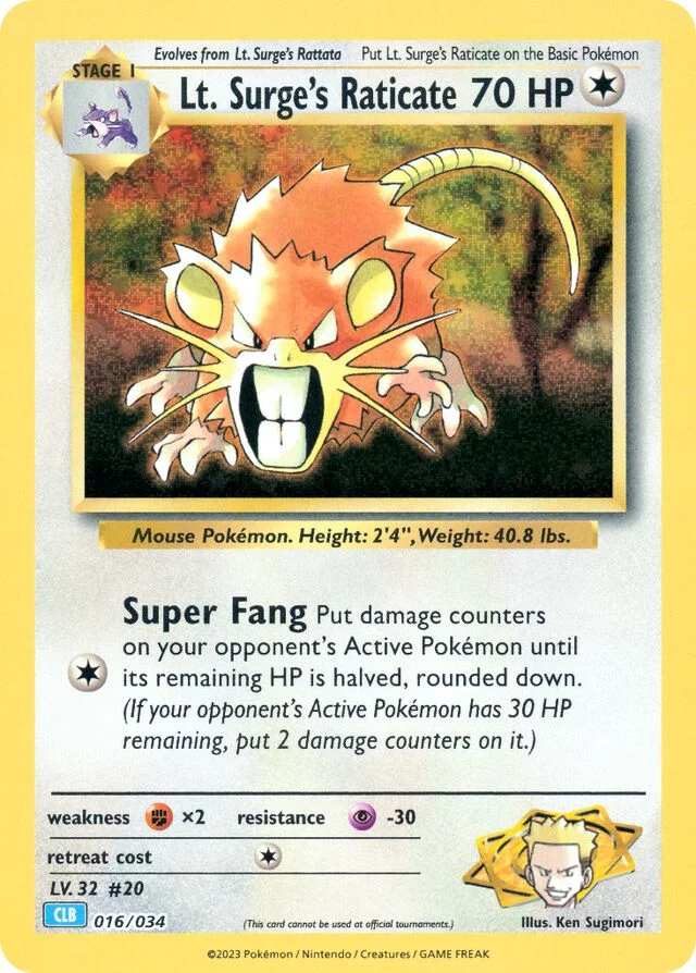 Lt. Surge's Raticate 16/34 from Pokémon TCG Classic (Blastoise)