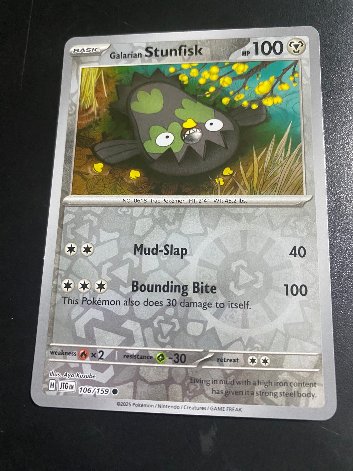 galarian stunfisk pokemon card value Buy Metal Ability Metal Skin This Pokmon gets +20 HP for each Metal Energy attached to it Shiny Galarian Stunfisk SV088/SV122
