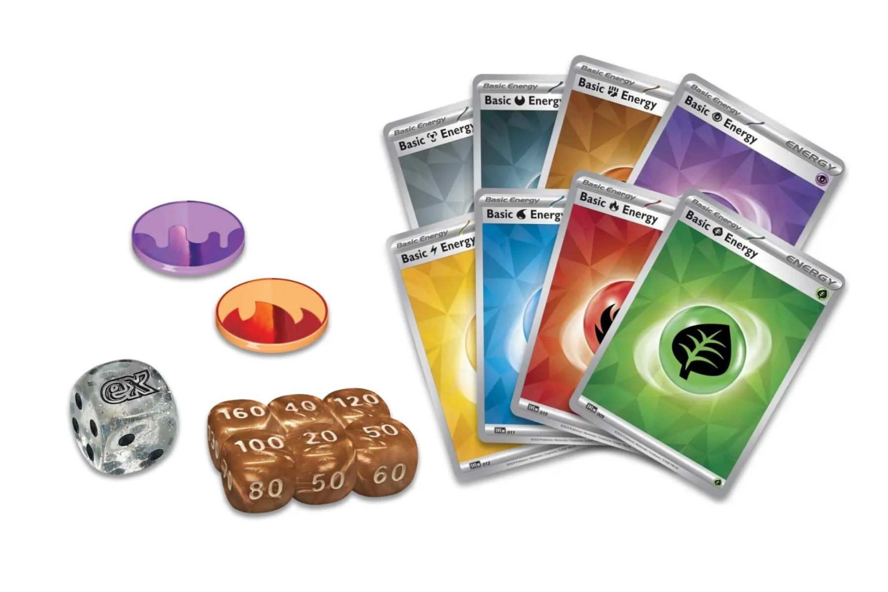 Set Pokémon 45 Energías Básicas + Dados versión al azar + Fichas