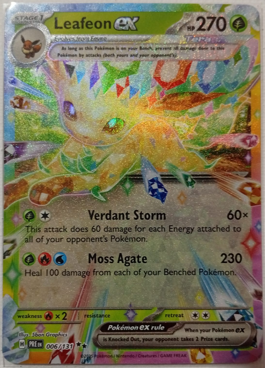 Pokémon Leafeon Ex 006/131 - Evoluciones Prismáticas - Tera Double Rare - Carta Individual De Colección