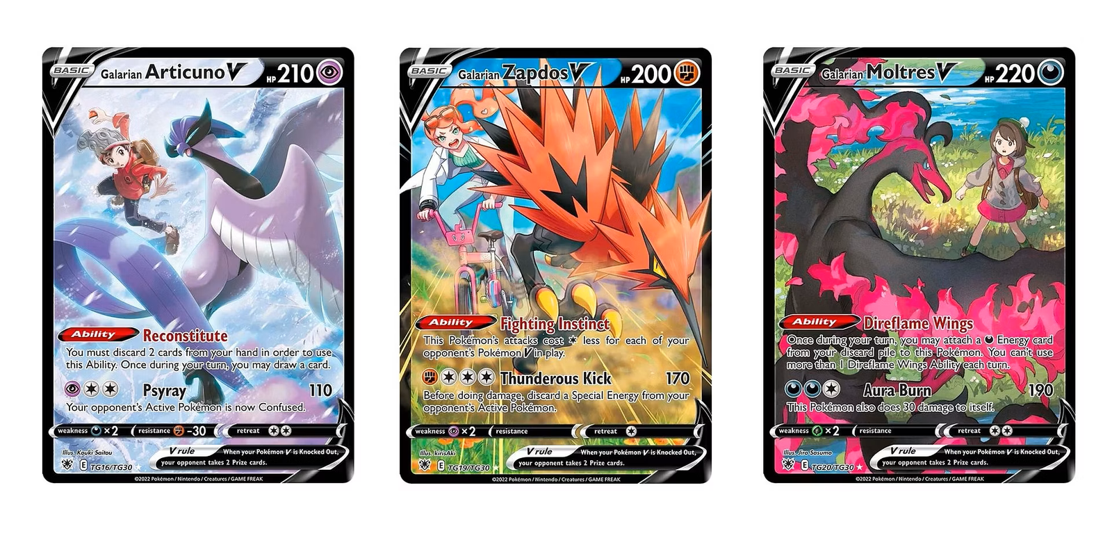 Galarian Moltres Zapdos Articuno V Trainer Gallery Set TG16 19 20
