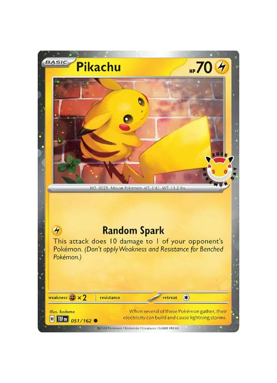 Pikachu 051/162 Pokemon Day 30th Anniversary Stamped + moneda