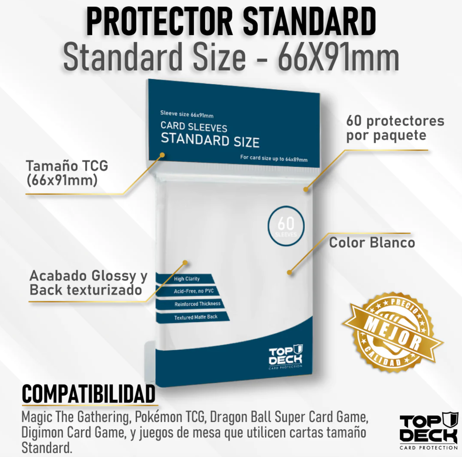 Protectores Esenciales | Standard 66x91mm 60 unidades color Blanco