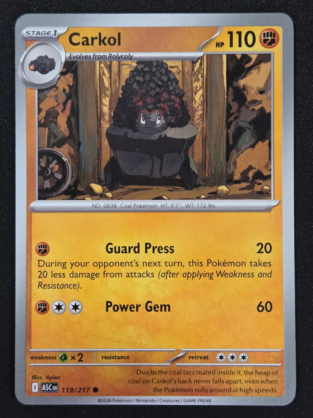 carkol pokemon card Coalossal, Carkol, Rolycoly - 107/192 [2F] Heat Stomp (60) Weakness / Resistance / Retreat Cost Coalossal Carkol Rolycoly Pokmon Cards