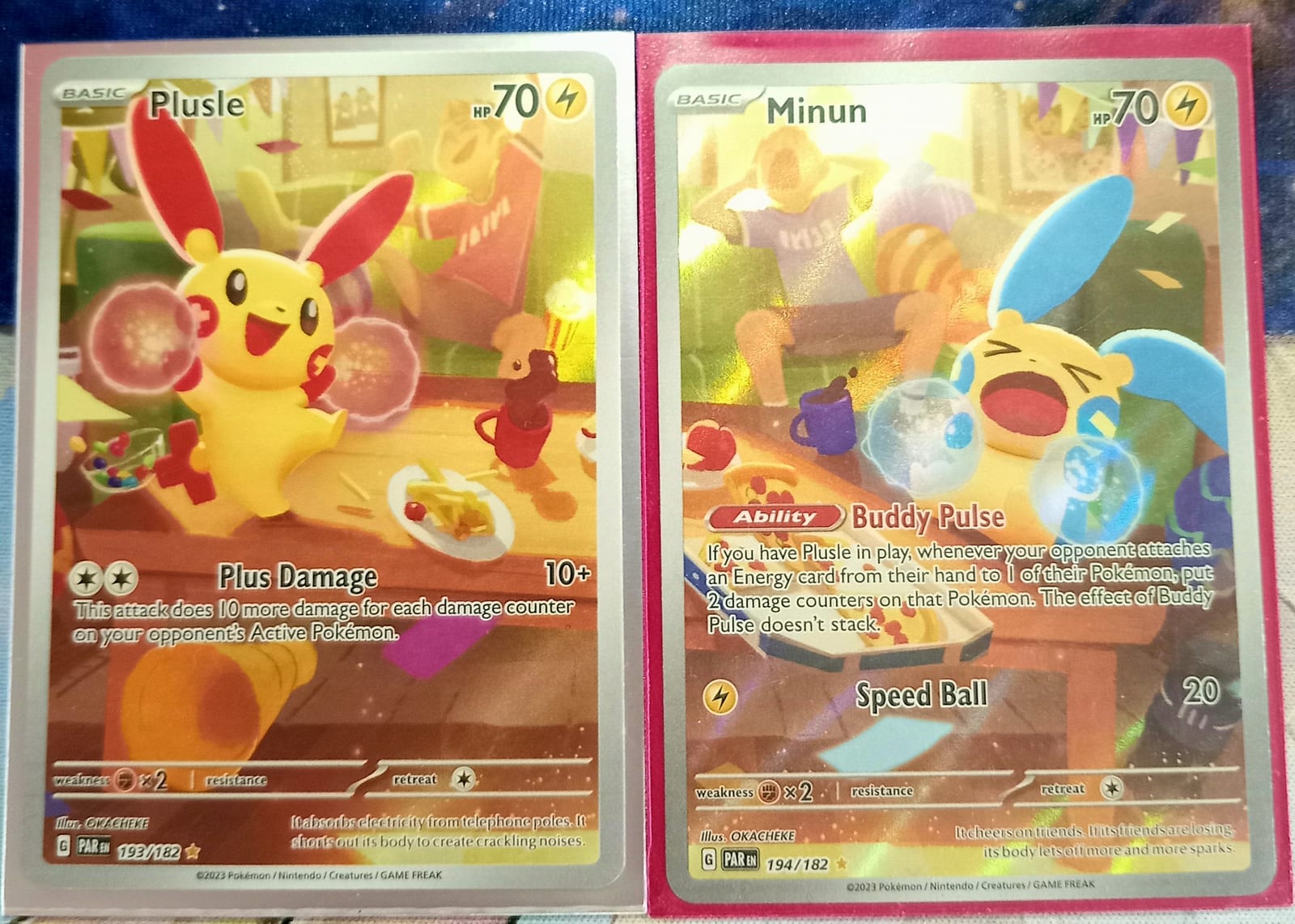 Pack 2 cartas pokemon Plusle minun paradox rift illustration rare ingles