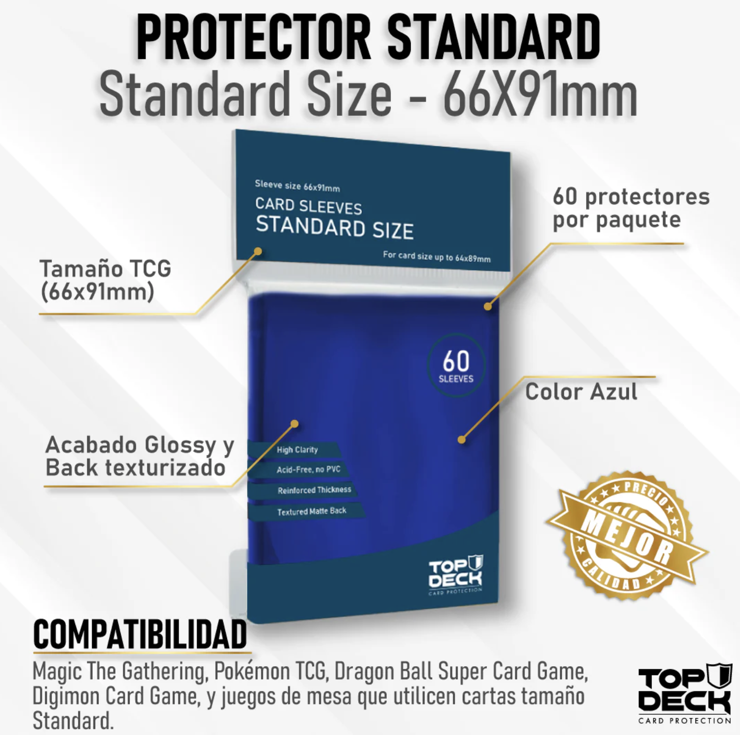 Protectores Esenciales | Standard 66x91mm 60 unidades color Azul