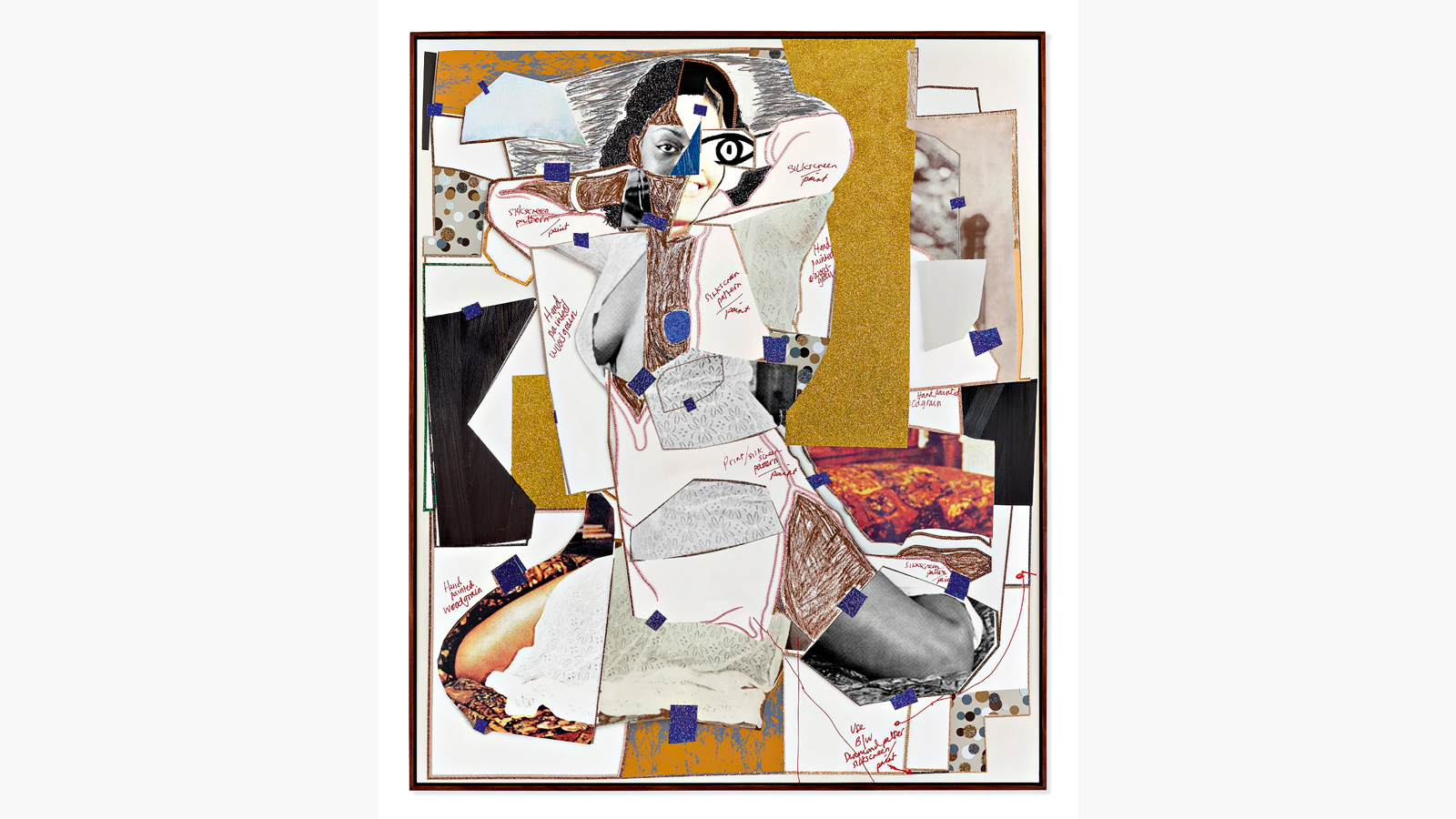 Mickalene Thomas bức March 1976, được thực hiện từ kim cương nhân tạo, kim tuyến, acrylic và sơn dầu gắn trên khung gỗ gụ.