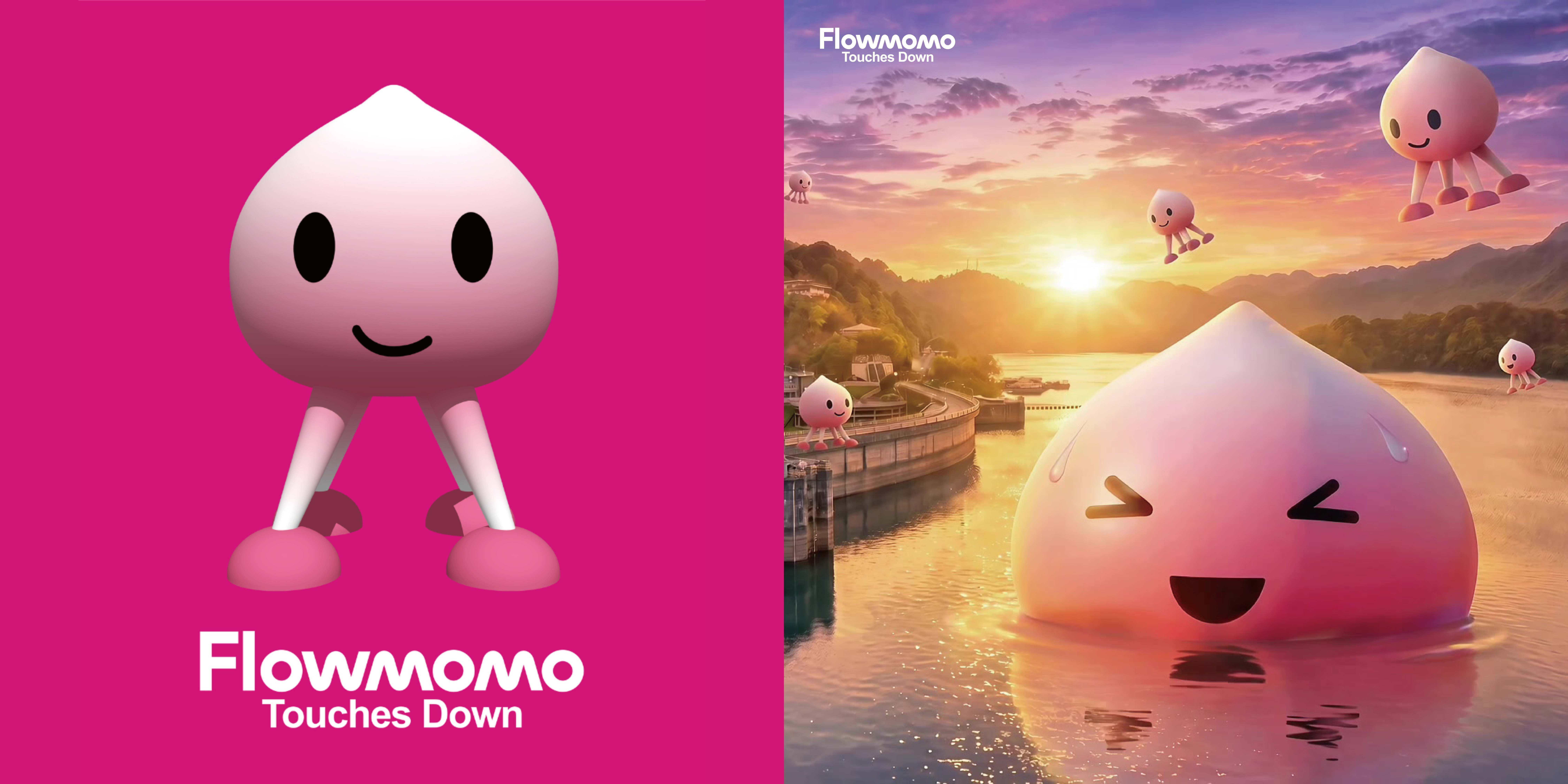 Flowmomo 以拉拉山水蜜桃結合飛機起落架為靈感，象徵降落、移動與匯流，呼應桃園作為台灣國際門戶的城市意象。