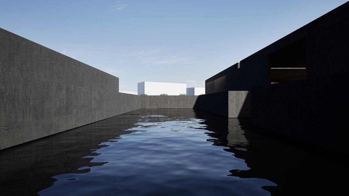開放的水池呼應著公園