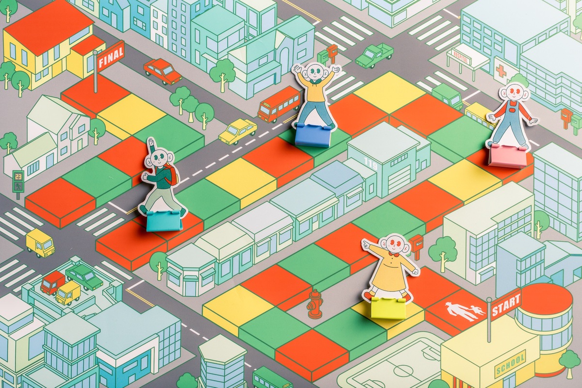 Map and chess pieces close-up