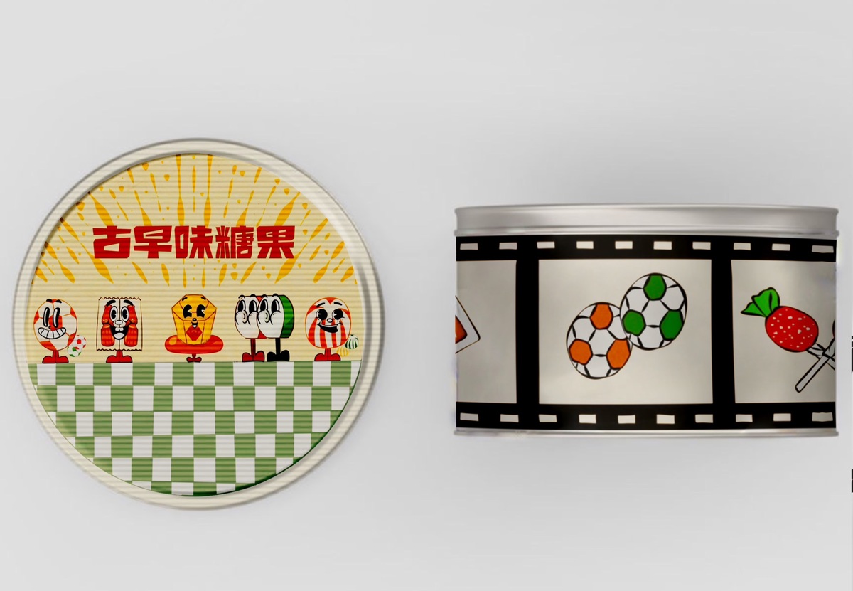 格紋搭配膠卷設計,重現童年古早味糖果的甜蜜時光。