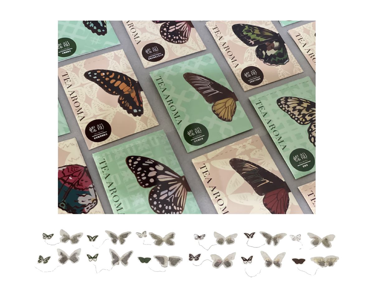 Butterflies from the corresponding tea producing areas are used as tea bags, and the two colors are pure tea and flower and fruit tea.