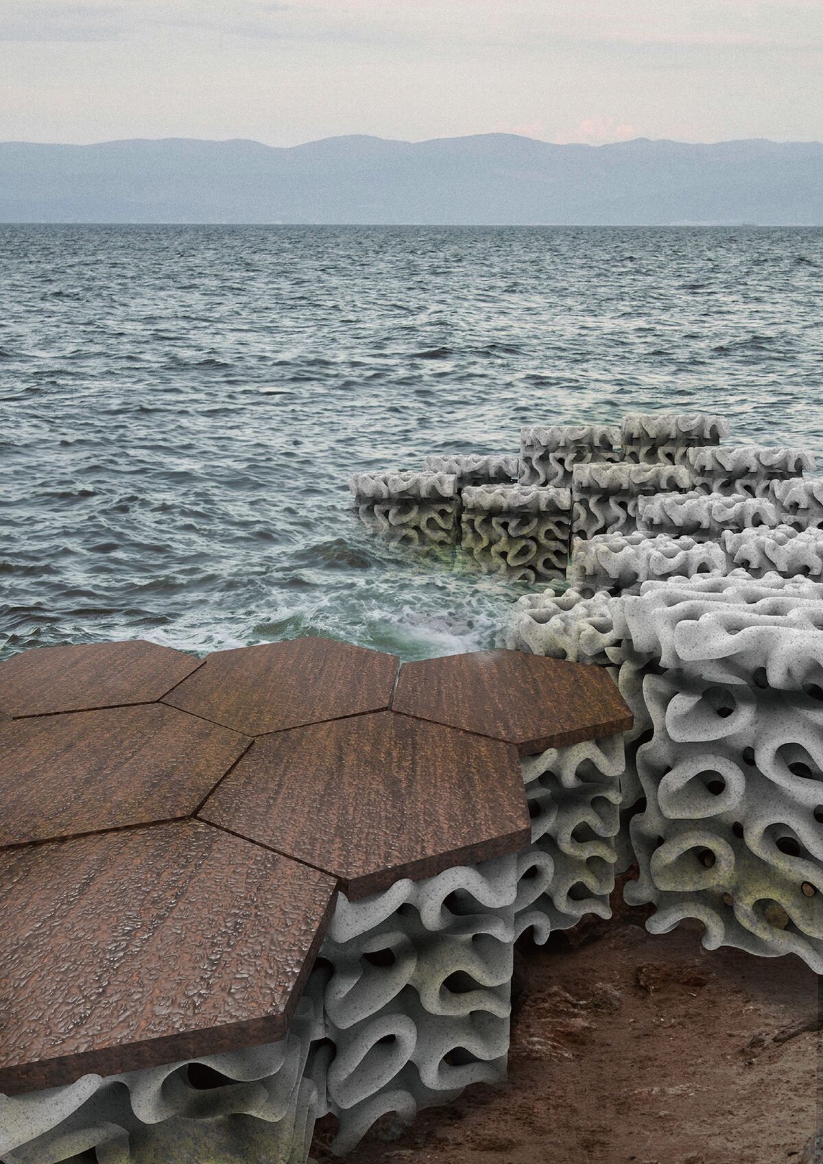 "Ecotrapod" connects the interactions between ecosystems, humans, and the ocean.