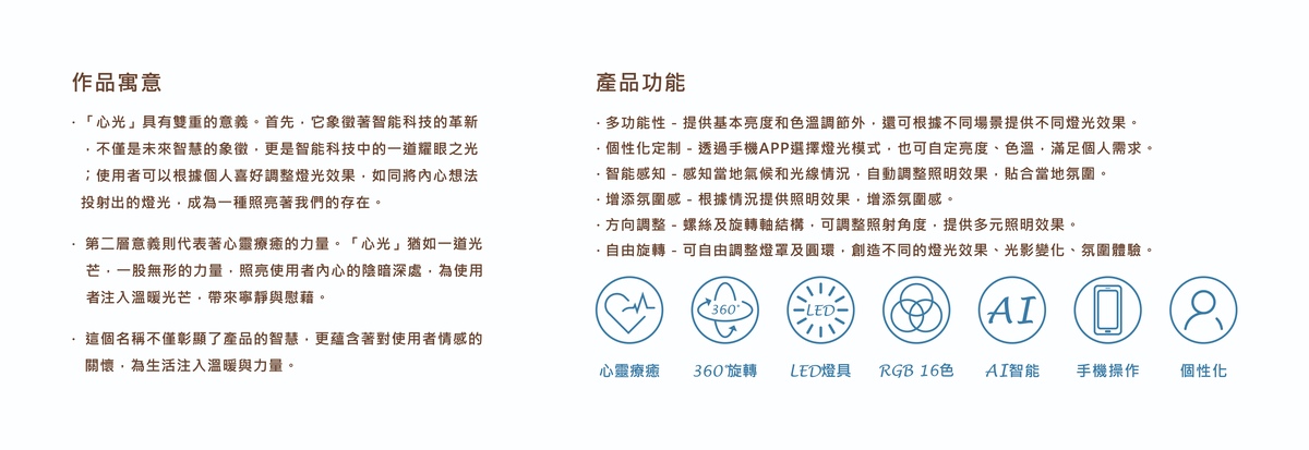 作品寓意、產品功能介紹