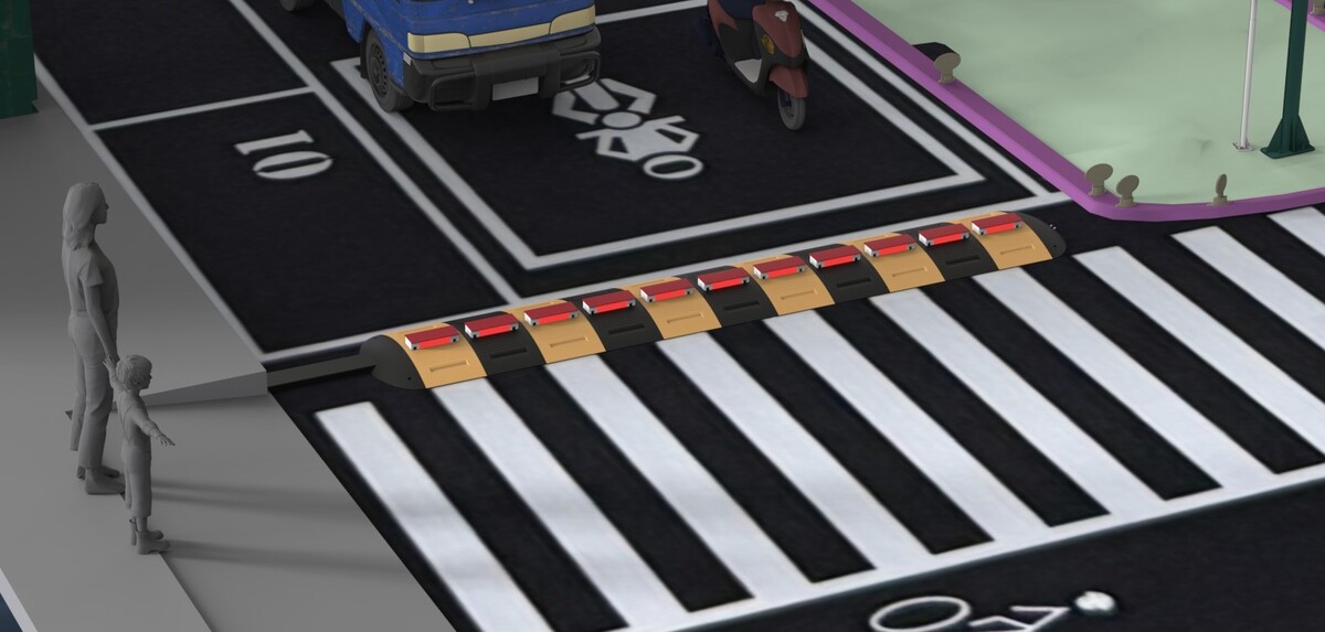 紅燈升起防護，守護行人安全過馬路