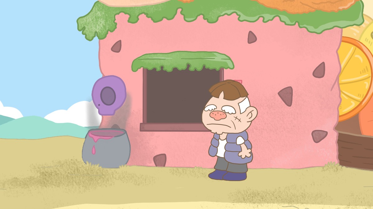 At the beginning of the animation, the old man walks to the window next to the dining table to wait for his meal.