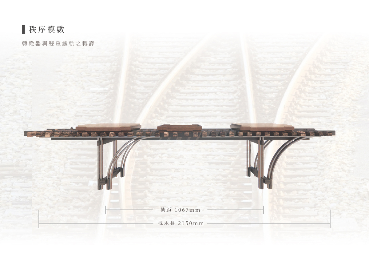 轉譯轉轍器與雙重鐵軌的秩序模數，將鐵道語彙融入家具尺度與結構設計。