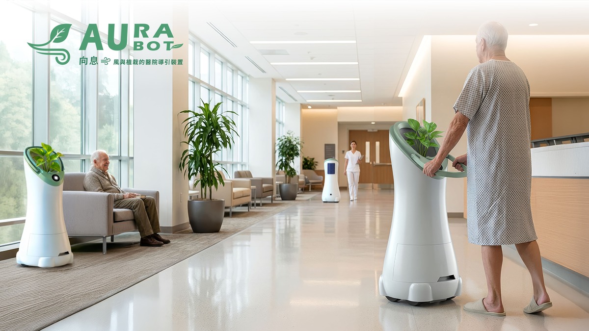 情境應用｜AURA BOT 實際於醫院走廊運作，化身病患最安心的導引伴侶與支撐。