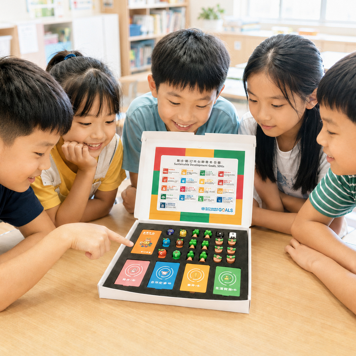 學童透過 SDGs 永續發展主題桌遊，進行沉浸式教育與小組協作。