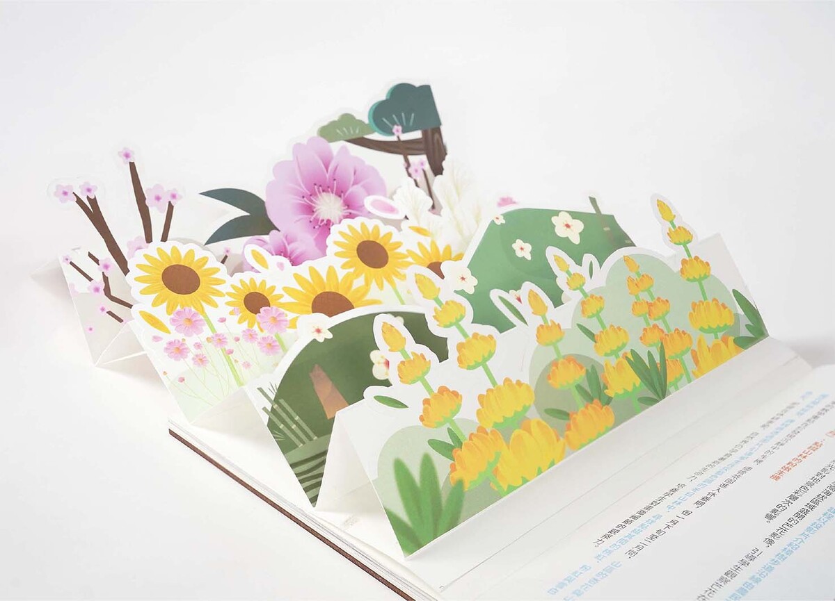 書冊立體內頁展示，呈現貓空四季花卉