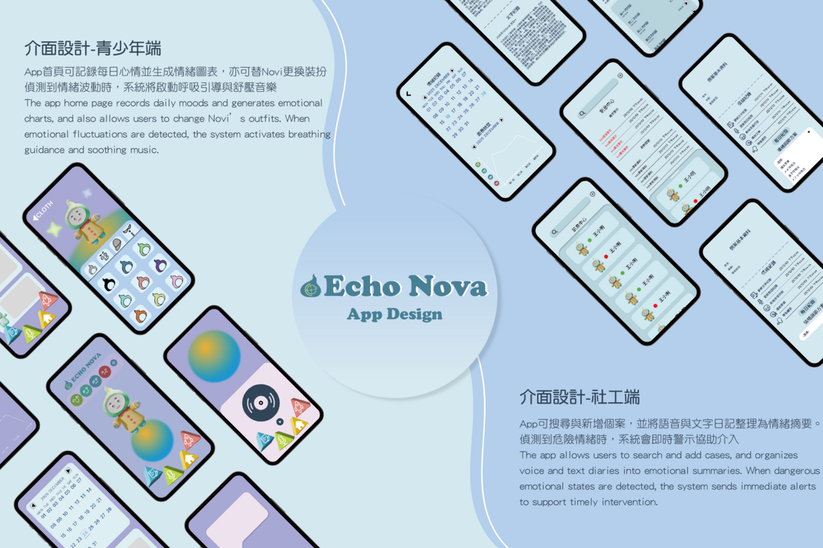 青少年可透過APP進行情緒紀錄，及進行呼吸練習