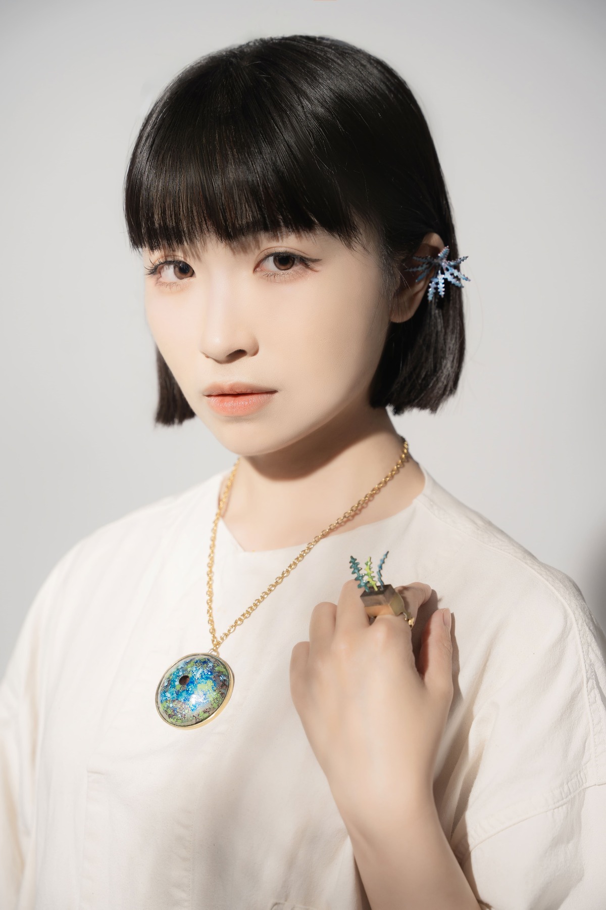 蕨類耳針、蕨類戒指、樹木項鍊（胸針）