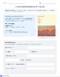 Metals Reaction Worksheet
