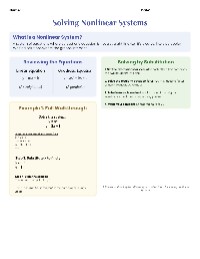 Solving Nonlinear Systems Overview