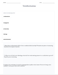 Totalitarian Leaders: Analysis and Research Worksheet