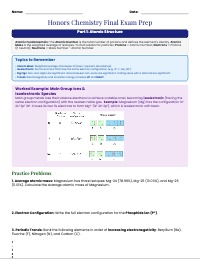 Comprehensive Honors Chemistry Final Exam Review