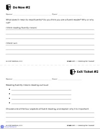 Do Now #2 & Exit Ticket #2: Reading Fluently