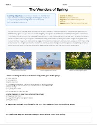 Signs of Spring Reading Comprehension Worksheet