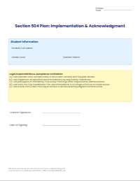 Teacher Acknowledgment of 504 Plan Responsibilities