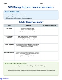 NYS Biology Regents Vocabulary Guide