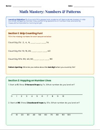 Weekly Math Assessment: Number Patterns and Measurement