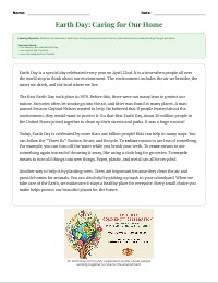 Earth Day Reading Comprehension