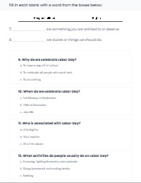 break material into manageable parts, spacing between questions and answers, no open ended questions, only multiple choice and fill in the blank