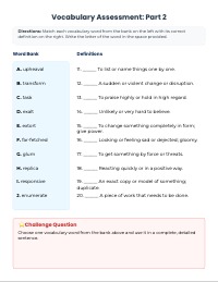 Sixth Grade Vocabulary Mastery Assessment