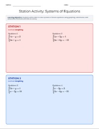 Systems of Equations Station Mastery Activity