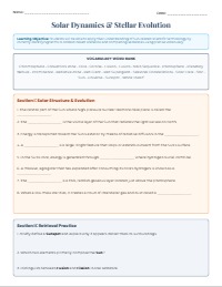 Sun Unit Vocabulary Application Worksheet