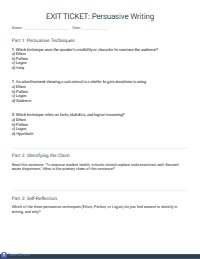 Persuasive Writing Exit Ticket