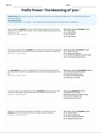 Understanding the Prefix Pre- Assessment
