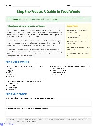 Food Waste Reading Comprehension