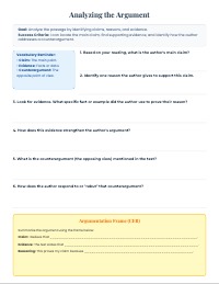 Argumentative Writing Analysis Worksheet